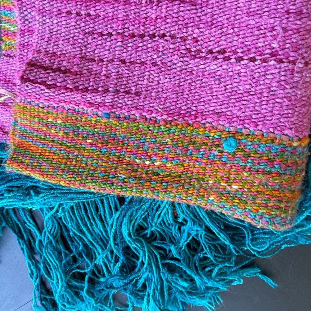 Vintage Handmade Handwoven Boho Shawl Wrap Fringe Artisan Textile Multicolor